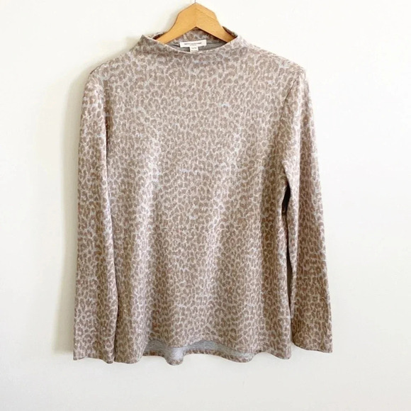 Beachlunchlounge tan leopard print mock neck knit long sleeve top size large - Picture 1 of 7